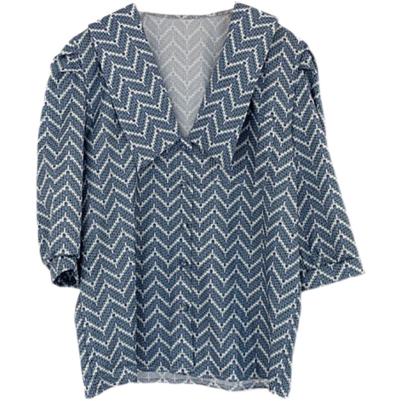 Áo sơ mi nữ kiểu tay bồng hoạ tiết cổ bẻ tam giác MS689