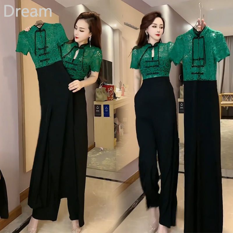 Internet celebrity fashion summer new lace stitching jumpsuit