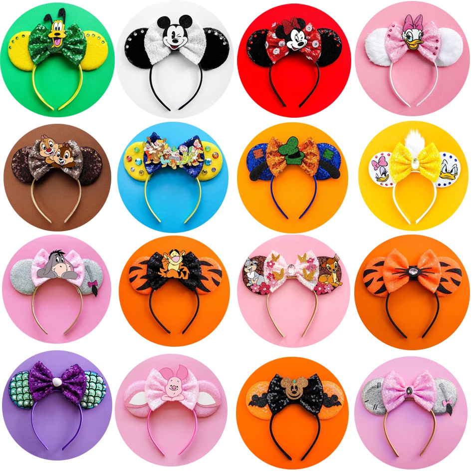 DISNEY Băng Đô Tai Chuột Mickey Minnie Đính Kim Sa Hóa Trang Halloween Cho Nữ