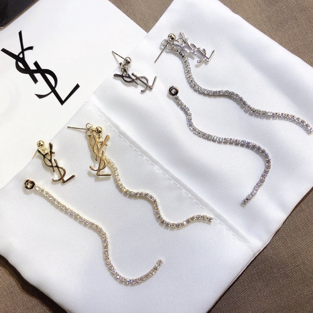 Khuyên Tai Tròn Khắc Chữ YSL Bằng Thép Titanium Thời Trang