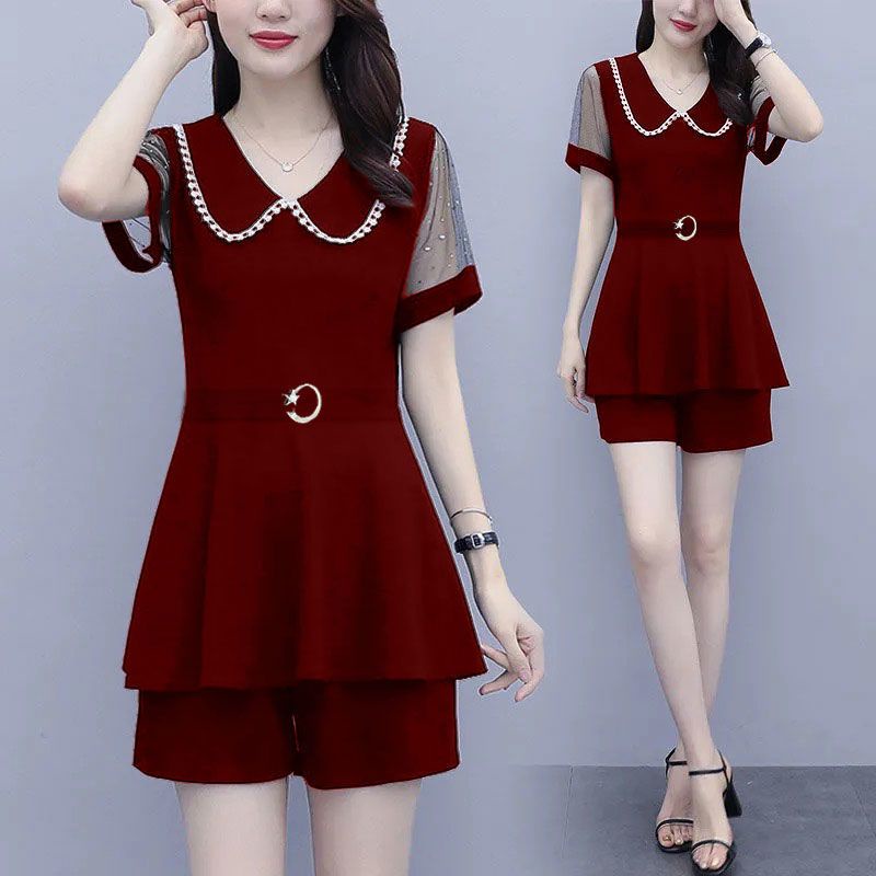 Set Áo Thun Ngắn Tay + Quần Short Thời Trang Mùa Hè 2023 Phong Cách Phương Tây Cho Nữ