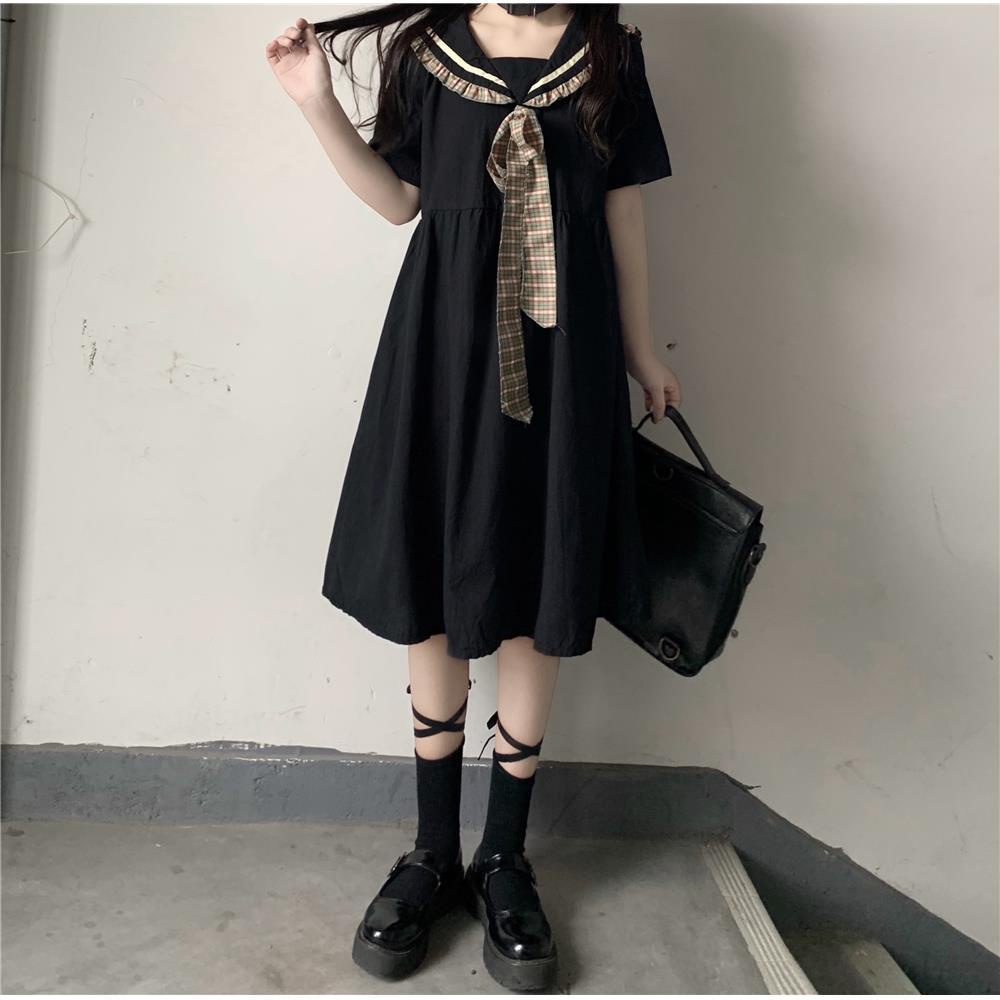 Đầm Chữ A Tay Ngắn Cổ Thủy Thủ Dễ Thương Phong Cách Nhật Bản Thời Trang Mùa Hè Cho Nữ