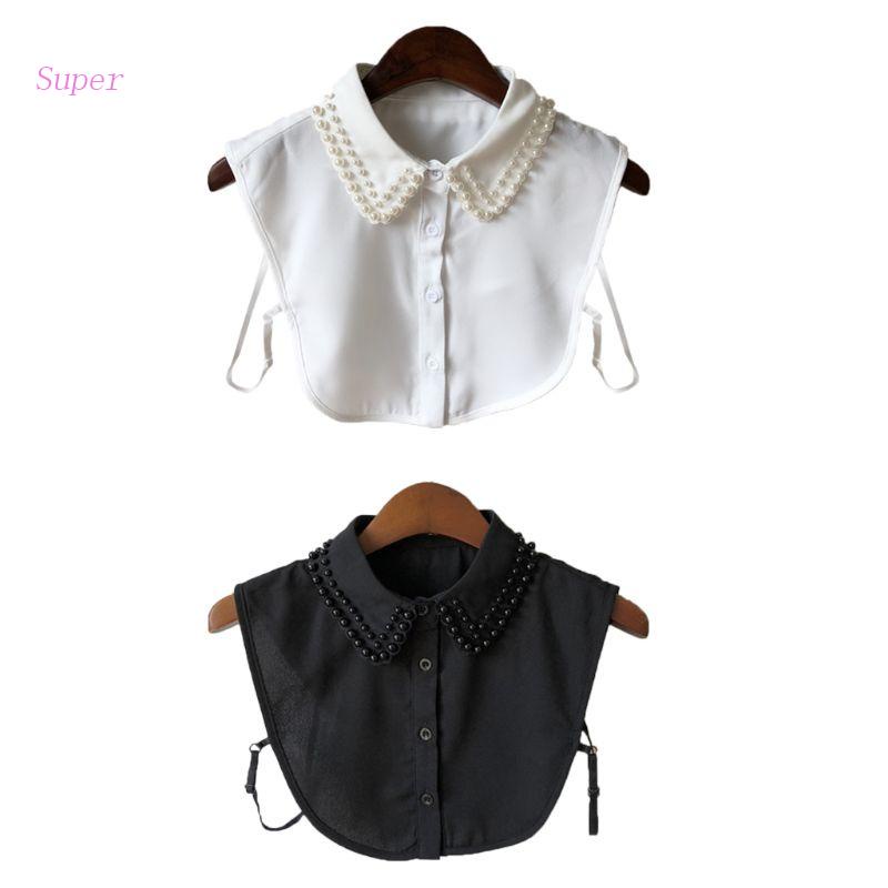 Cổ Áo Sơ Mi Chiffon Đính Ngọc Trai Giả Thời Trang Vintage Có Thể Tháo Rời Cho Nữ