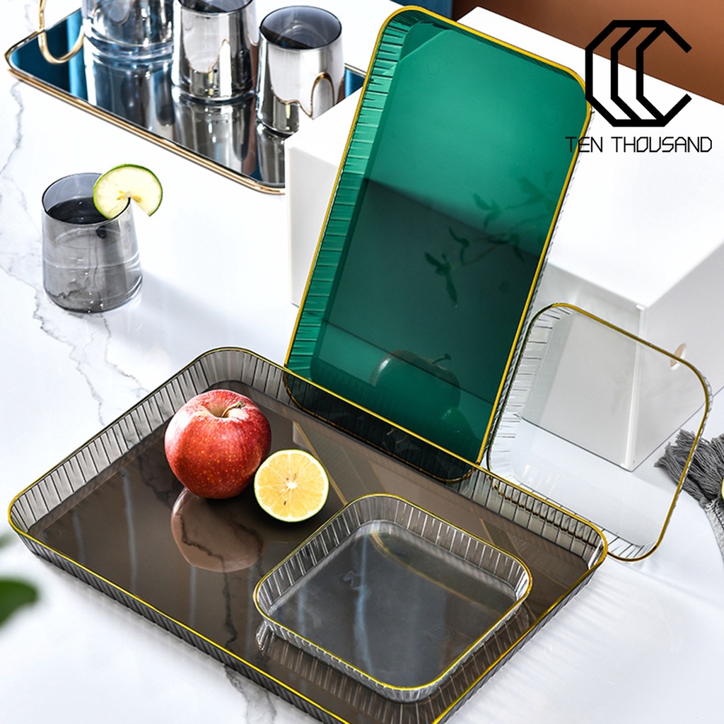 ☼Nordic Style Fruit Trays Non-Slip Clear Elegant Coffee Tea Food Tray Kitchen Supplies