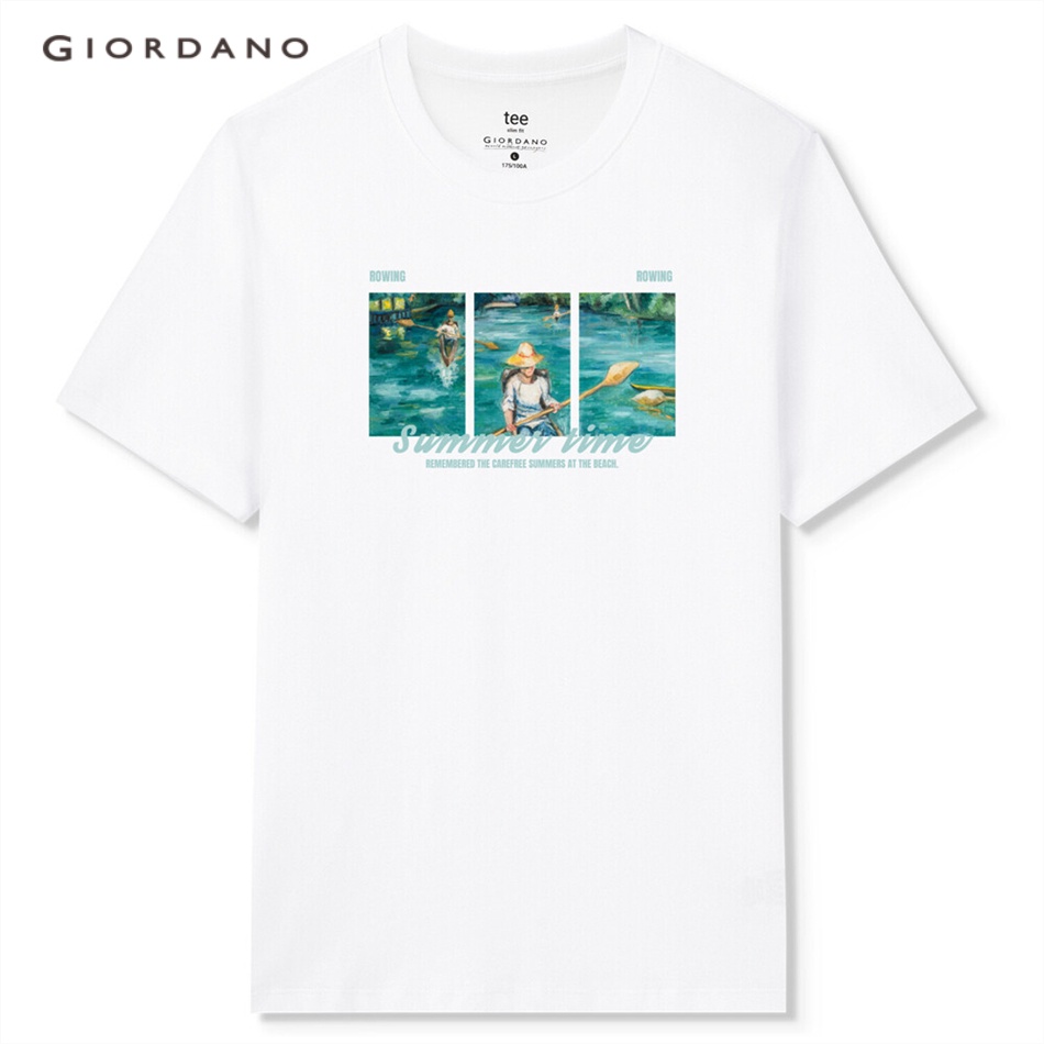 Áo thun GIORDANO 91092291 tay ngắn cổ thuyền in họa tiết thời trang cho nam