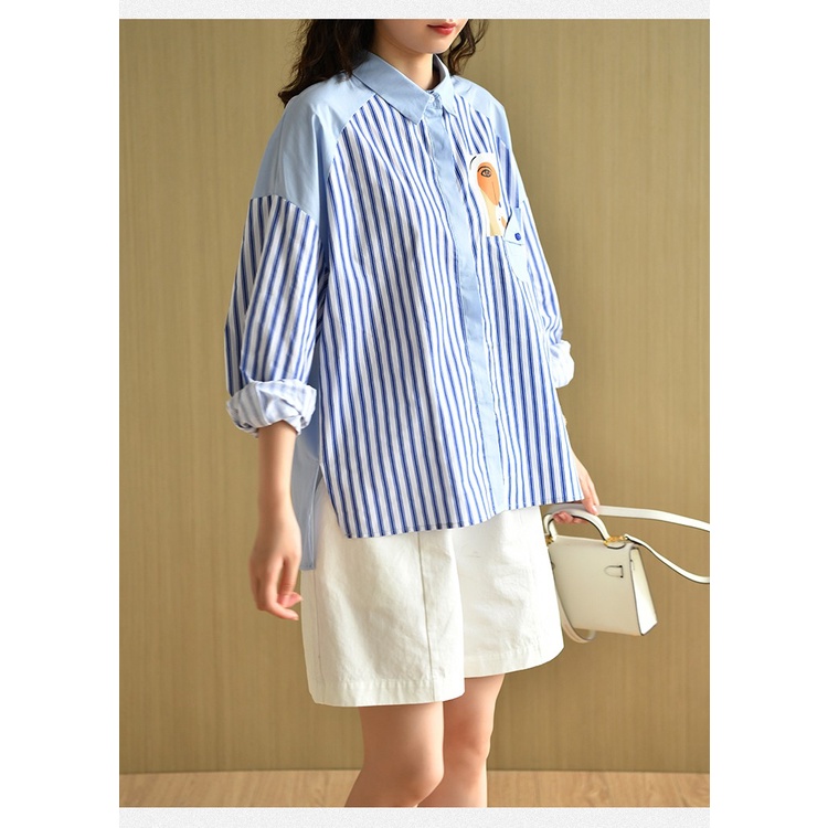 Áo Sơ Mi Ngắn Kẻ Sọc Trước Và Sau Lưng Cho Nữ