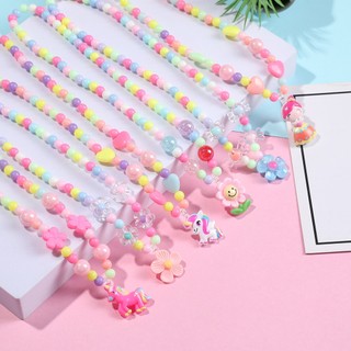 Vòng cổ Hạt Nhựa acrylic Mặt Hình Kỳ Lân Hoạt Hình Nhiều Màu Dành Cho Bé Gái