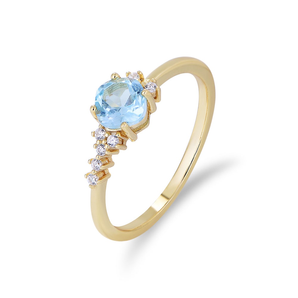 Nhẫn Mạ Bạc Đính Đá Topaz Xanh Da Trời Phong Cách Nhật Bản Cao Cấp Sang Trọng Cho Nữ
