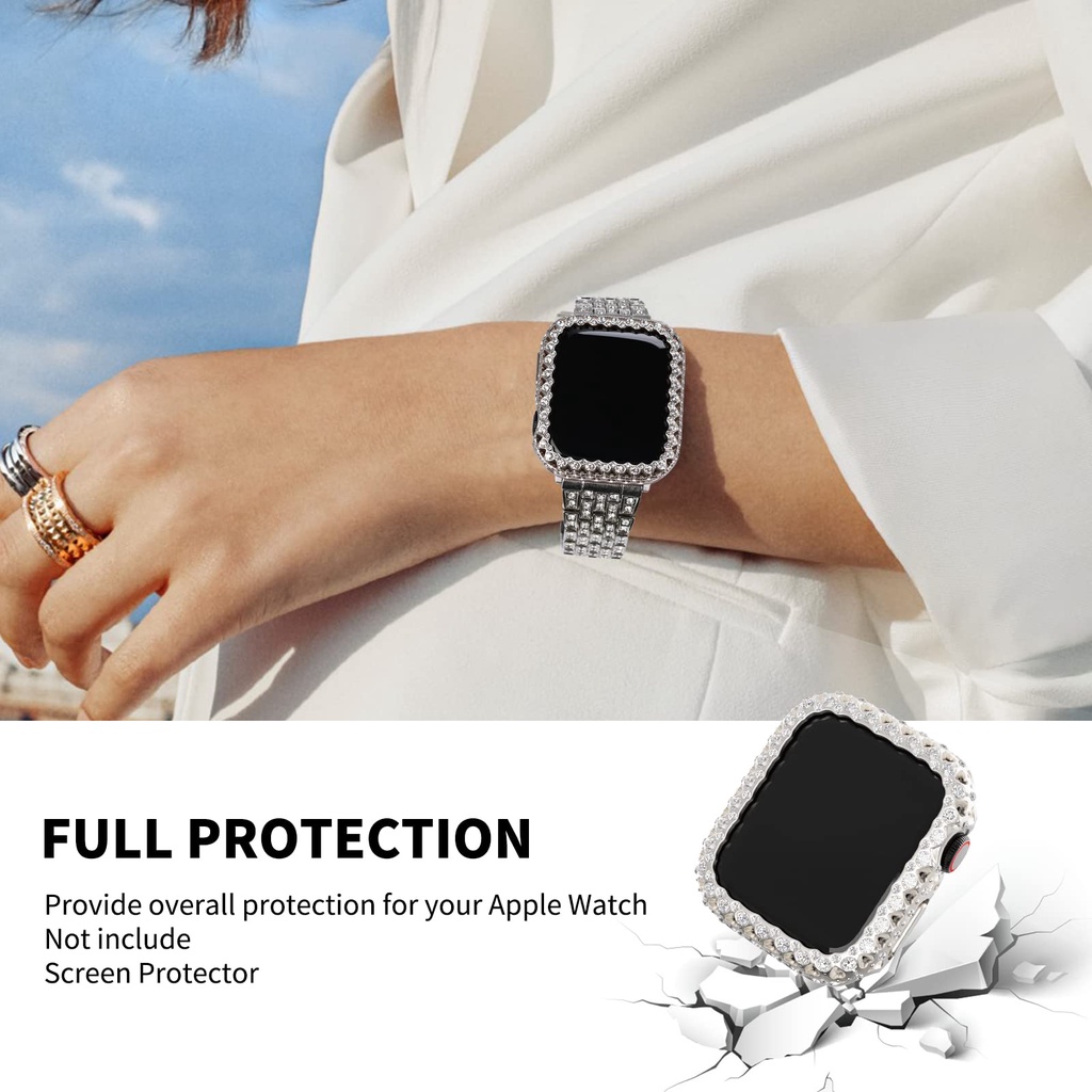 Khung Nhựa PC Cứng Đính Kim Cương Lấp Lánh Bảo Vệ Đồng Hồ Apple IWatch Series 8 7 41mm 45 mm 41mm