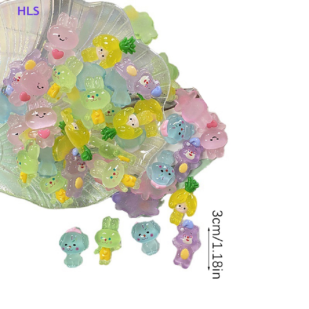 Bộ 5 Tượng Thỏ / Gấu Hoạt Hình Màu Dạ Quang DIY Trang Trí Nhà Cửa