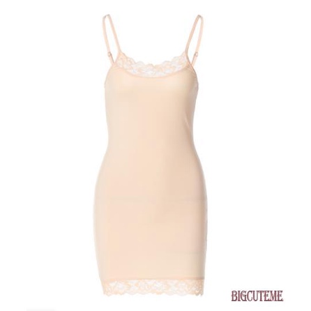 [] - Đầm Ôm Mini Hai Dây Phối Ren Màu Trơn