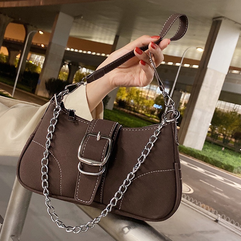 Túi Đeo Vai Nhám Mềm Mại Phối Dây Xích Đơn Giản Chất Lượng Cao Cho Nữ