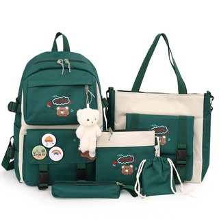 Balo combo thời trang 4 món set balo 4 món cặp đi học du lịch phong cách ulzzang hình gấu đi học học sinh