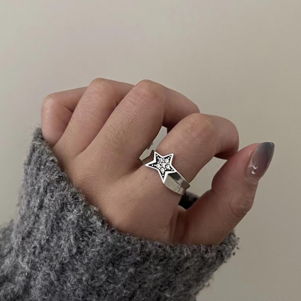 Nhẫn Hình Ngôi Sao Lấp Lánh Phong Cách Vintage Cho Nữ|Nhẫn Hình Ngôi Sao Năm Cánh Lấp Lánh Phong Cách Hàn Quốc