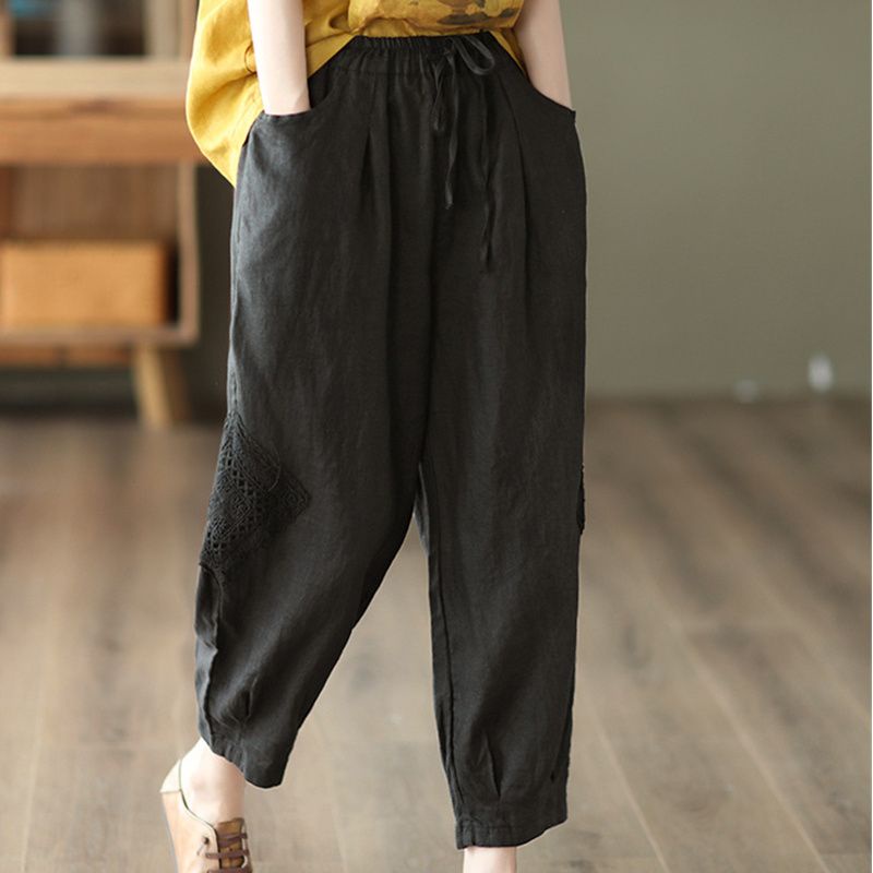 Ice cotton linen heavy hooked lantern pants harem pants women's pants clearance to pick up the original Japanese foreign trade single cotton linen large size loose thin