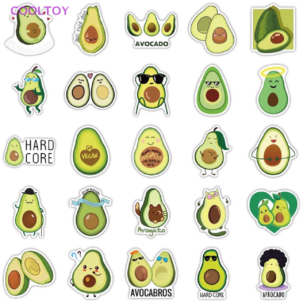 Cooltoy 50 Miếng Dán Họa Tiết Graffiti Quả Bơ Hoạt Hình Graffiti Trang Trí Vali Laptop Mũ Bảo Hiểm
