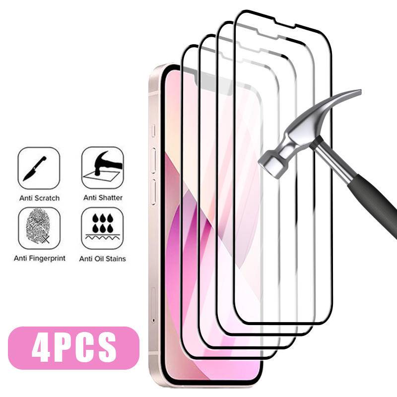 Bộ 4 Kính Cường Lực Bảo Vệ Màn Hình iPhone 14 13 12 11 Pro MAX Plus X XS MAX XR 7 8 6 6S Plus SE 2022 2020 14Plus 13Mini 12Mini