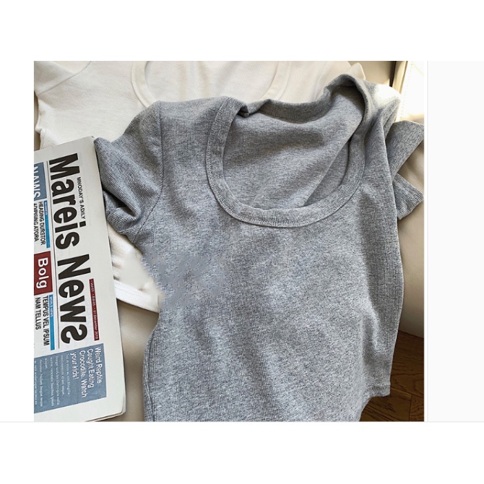 NRVP Áo Thun Nữ Ngắn Tay Màu Trơn Lưng Đẹp Thoải Mái Phong Cách Hàn Quốc