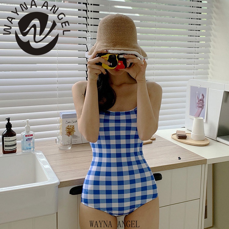 (wayna Angel) vintage women's one-piece swimsuit slim fit backless holiday hot spring áo tắm không tay