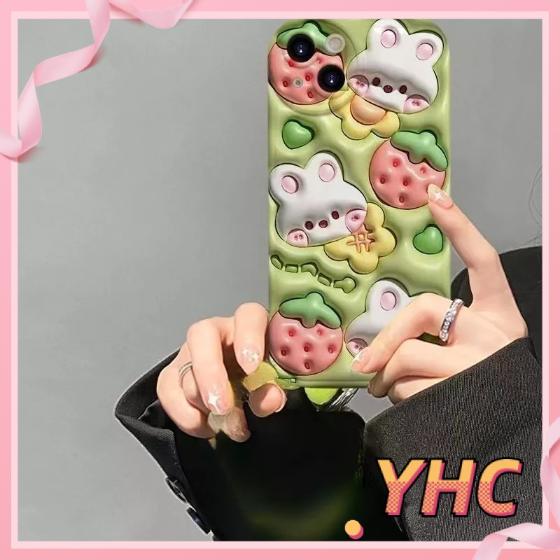 Ốp Lưng Phone Hiệu ứng 3D dễ thương vỏ bong bóng thỏ dâu tây Cho Iphone 6 / 6S / 6splus / se / 7 / 7plus / 8 / 8plus / X / xs / xsmax / 11 / 12 / 13 / 14 / Plus / pro /pro max-5065
