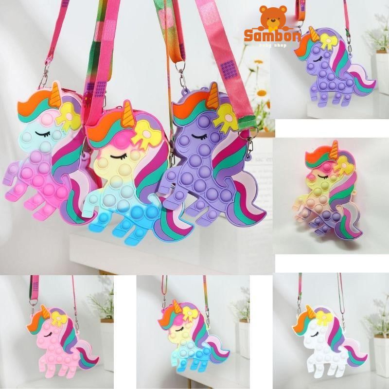 Túi pop it cho bé gái giá rẻ đeo chéo giảm căng thẳng bóp bong bóng hình unicorn nhiều màu dễ thương SamBon Kids