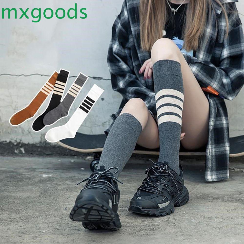 Vớ cotton dài đến đầu gối họa tiết kẻ sọc nhiều màu sắc phong cách thể thao quyến rũ cho nữ sinh