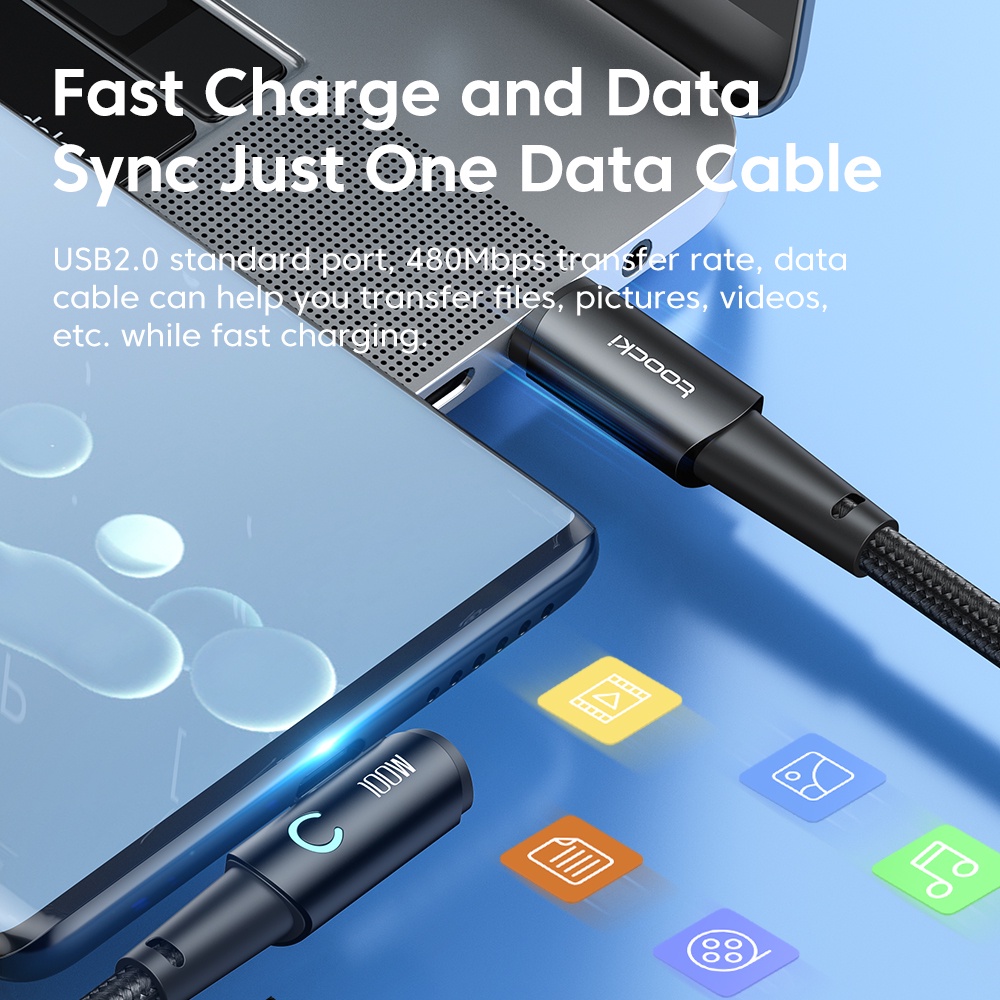 Dây Cáp Sạc Nhanh USB C Sang Type C 100W PD Cho POCO Samsung 90 Độ 5A