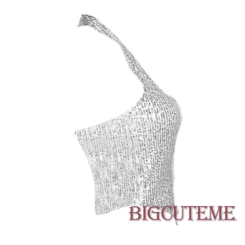 Áo Croptop Hai Dây Đính Kim Sa Lấp Lánh Thời Trang Mùa Hè Cho Nữ