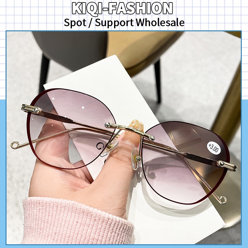 (KIQI-FASHION) COD Kính Đọc Sách Nữ Gọng Oval Kim Loại Màu Gradient Chống Bức Xạ HD Mới