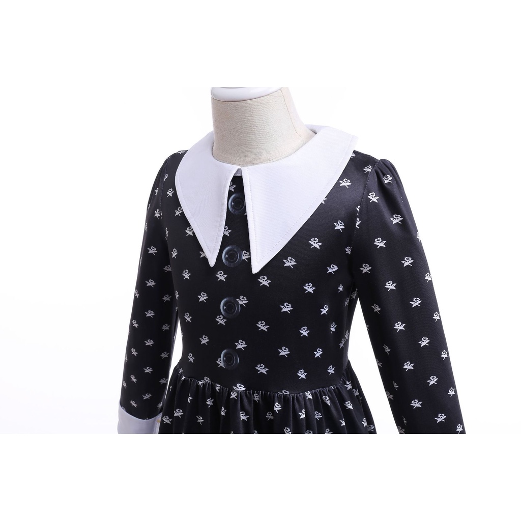 Đầm Hóa Trang Halloween Màu Đen Phong Cách Gothic Cổ Điển Cho Bé Gái 3-12 Tuổi