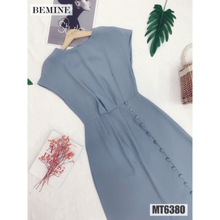 Đầm công sở cổ tròn xếp ly eo BEMINE MT6380