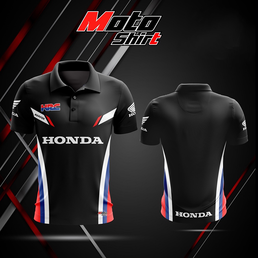 Áo Thun Polo Màu Đen In Hình Xe Mô Tô HONDA 2023 Cá Tính