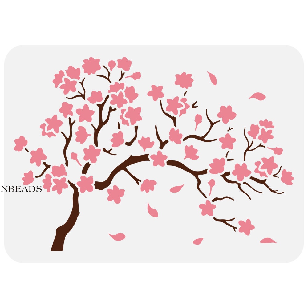1pc Cherry Blossom Tree Stencil 29.7x21cm Large Flower Cherry Painting Stencils Plastic Reusable Tree Branches Cherry Floral Stencils Drawing Template for Home Wall Furniture