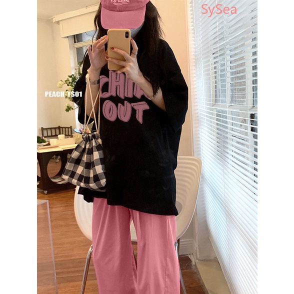 Áo Thun Dáng Rộng Cổ Tròn In Chữ Kiểu Hàn Quốc Thời Trang Mùa Hè Cho Nữ