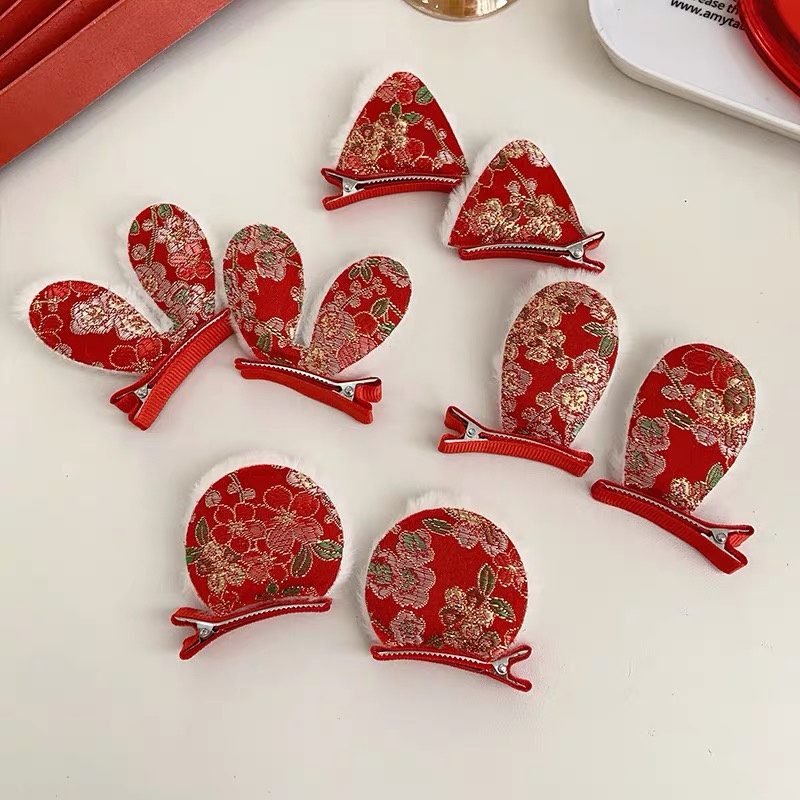 Cặp Kẹp Tóc Ba Chiều Hình Tai Thỏ Ba Chiều Màu Đỏ Đơn Giản Thời Trang Thu Đông Dành Cho Trẻ Em