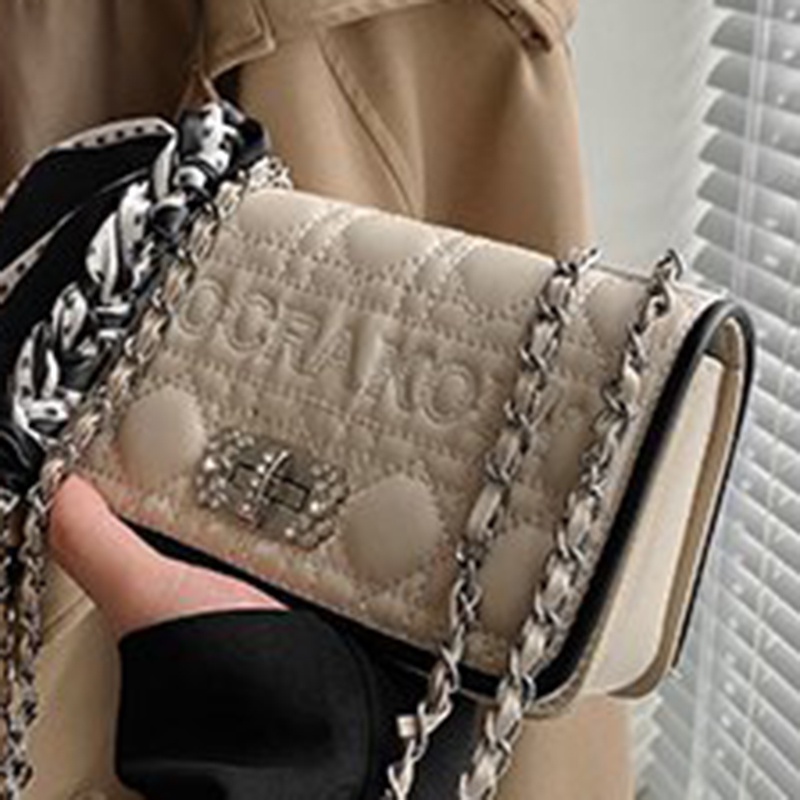 IELGY Túi Đeo Chéo Kẻ Ô Lưới Hình Thoi Phối Dây Xích Thiết Kế Chất Lượng Cao Phong Cách Nước Ngoài Cho Nữ