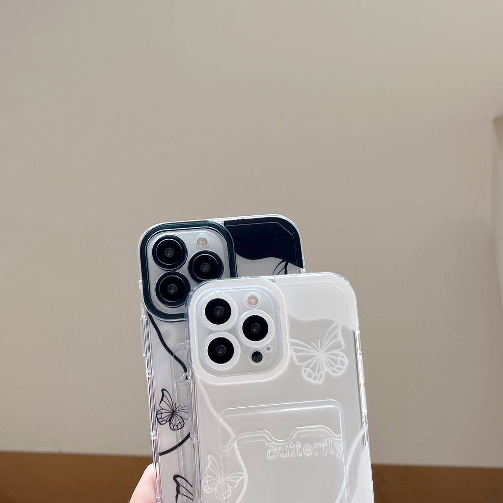 Ốp Điện Thoại Tpu Mềm Trong Suốt Có Ngăn Đựng Thẻ In Hình Bướm Cho iPhone 14 13 12 11 Pro XS Max 7 8 Plus