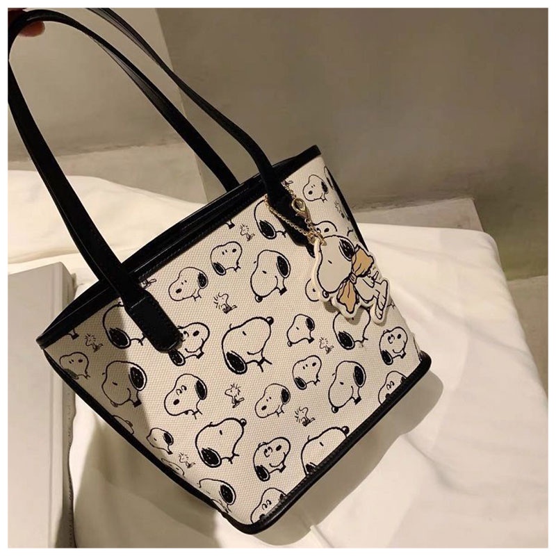 MISCHA Túi Xách Đeo Vai In Hoạ Tiết Snoopy Đơn Giản Xinh Xắn Thời Trang Dành Cho Nữ
