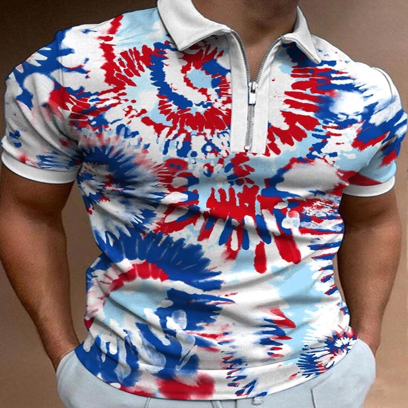 Áo Sơ Mi Tay Ngắn Có Khóa Kéo In Họa Tiết Màu Nhuộm 3D Thời Trang 4th Of July-Dye Cho Nam