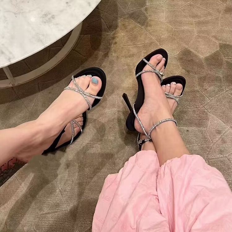 Giày Cao Gót Plus Size 34-42 Đính Đá Xinh Xắn Dành Cho Nữ