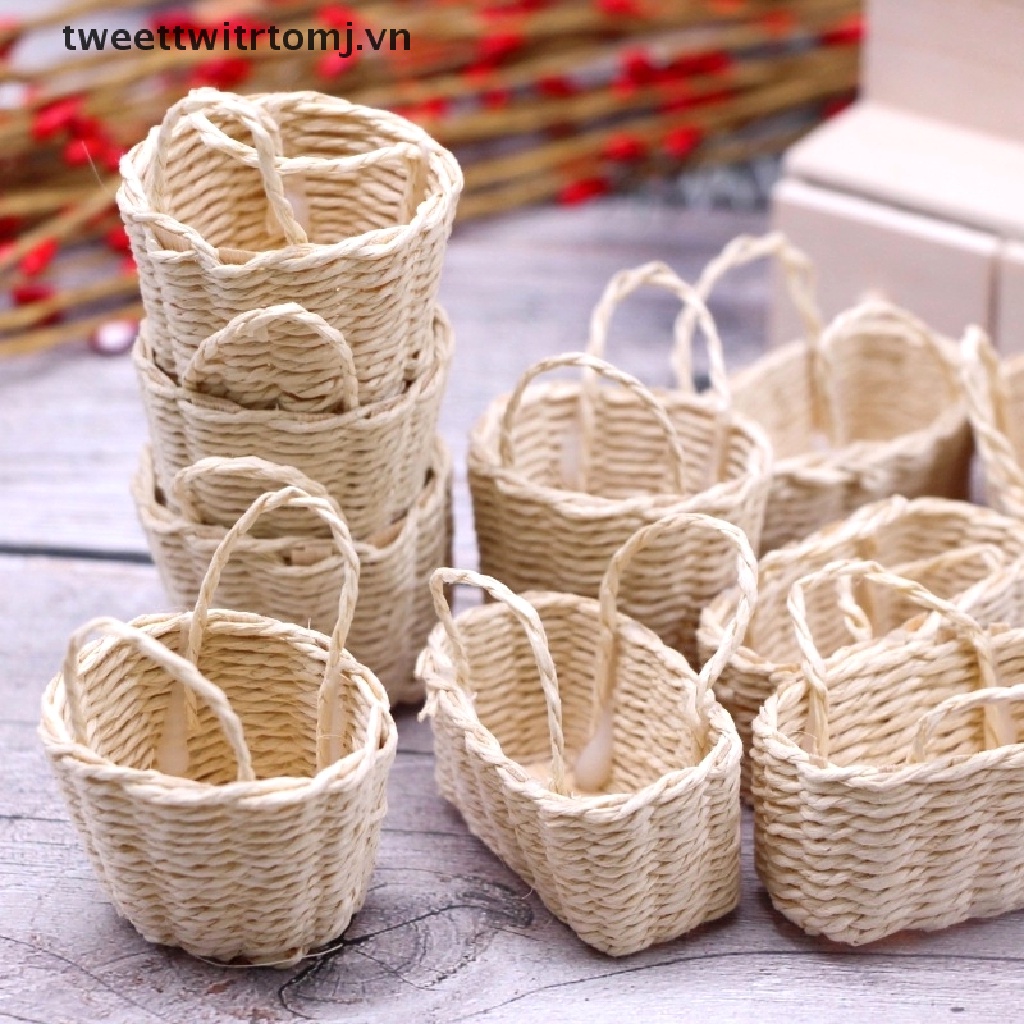Giỏ Đựng Hoa / Trái Cây / Rau Củ Quả Khung Dệt Nhỏ Gọn Trang Trí Nhà Búp Bê 1: 12