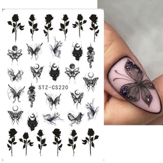 Sticker Dán Móng Hình Hoa Hồng Đen Và Bướm