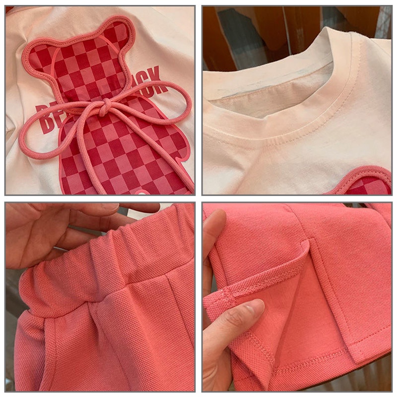 Bololo Set Áo Thun Tay Ngắn + Quần short Họa Tiết Hoạt Hình Dễ Thương Cho Bé Gái