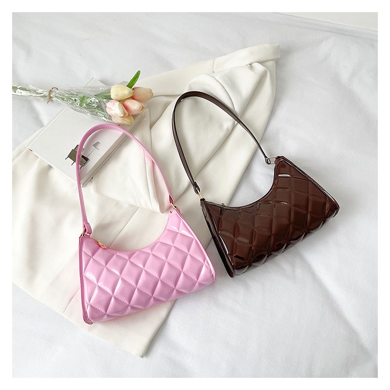 JUSTSTAR Túi xách da bóng họa tiết kim cương phong cách cổ điển thời trang