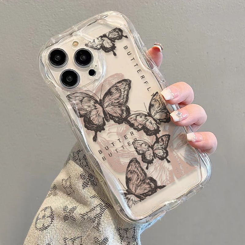 ✅Ốp Điện Thoại Mềm Họa Tiết Bướm Trắng Đen Chống Sốc 5PBX Cho iPhone14 / 13promax 12 / 11 7 / 8p xr / s