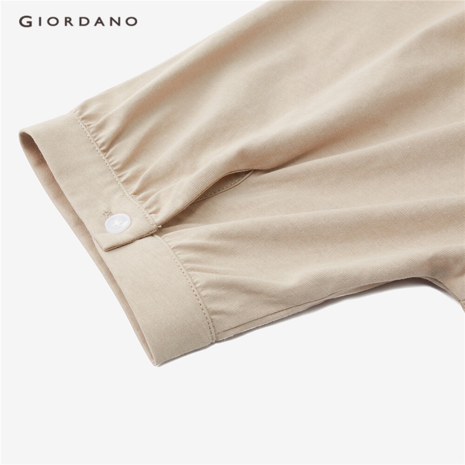 Áo thun GIORDANO 13323308 cotton cổ tròn tay phồng xếp ly thời trang dành cho nữ