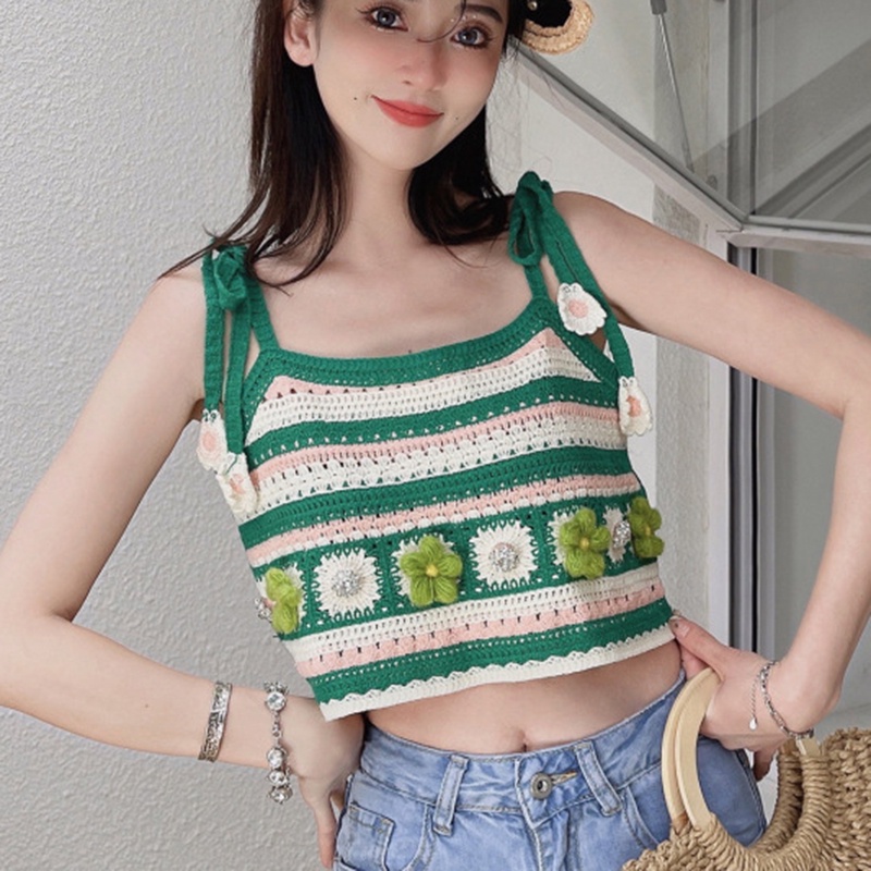 IELGY   Áo hai dây Dệt Kim Khoét Lỗ Thời Trang Cho Nữ