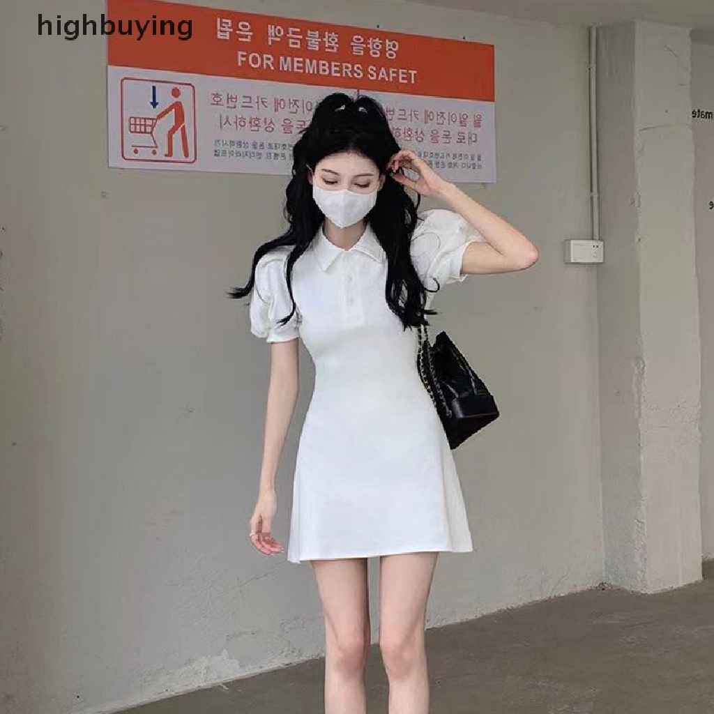 Hbvn Belle Đầm Mini Tay Ngắn Phồng Cài Nút Thời Trang Mùa Hè Hàn Quốc Cho Nữ