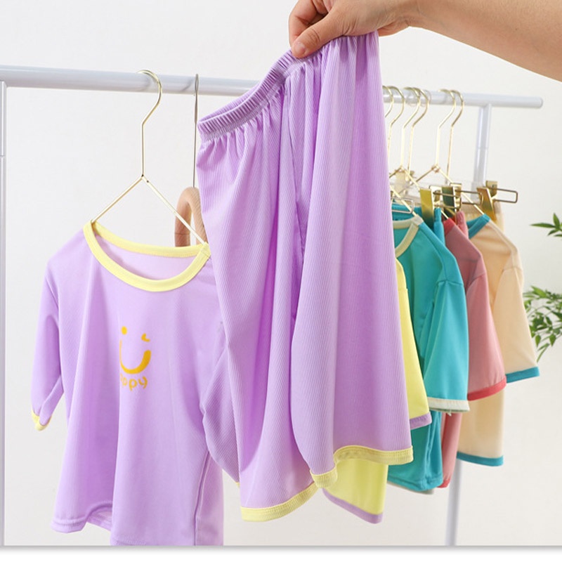 Milo Bộ Đồ Ngủ Áo Thun Tay Ngắn Và Quần Lửng Bằng Lụa Mát Dành Cho Bé Trai Gái Mặc Ở Nhà