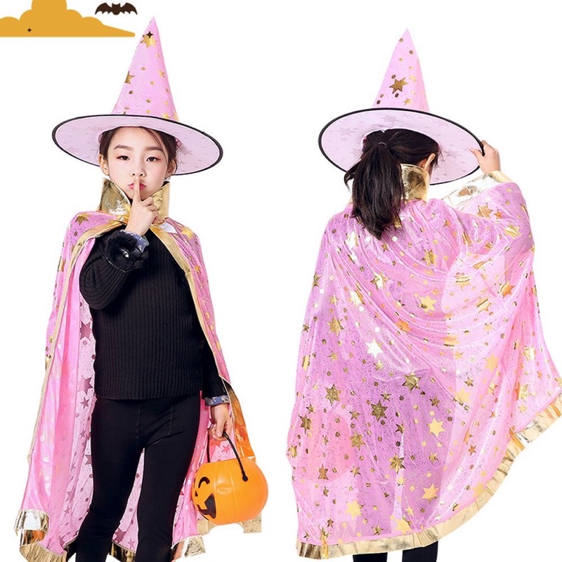 Set 2 Món Áo Choàng Và Nón Hóa Trang Phù Thủy Cho Bé Dịp Halloween